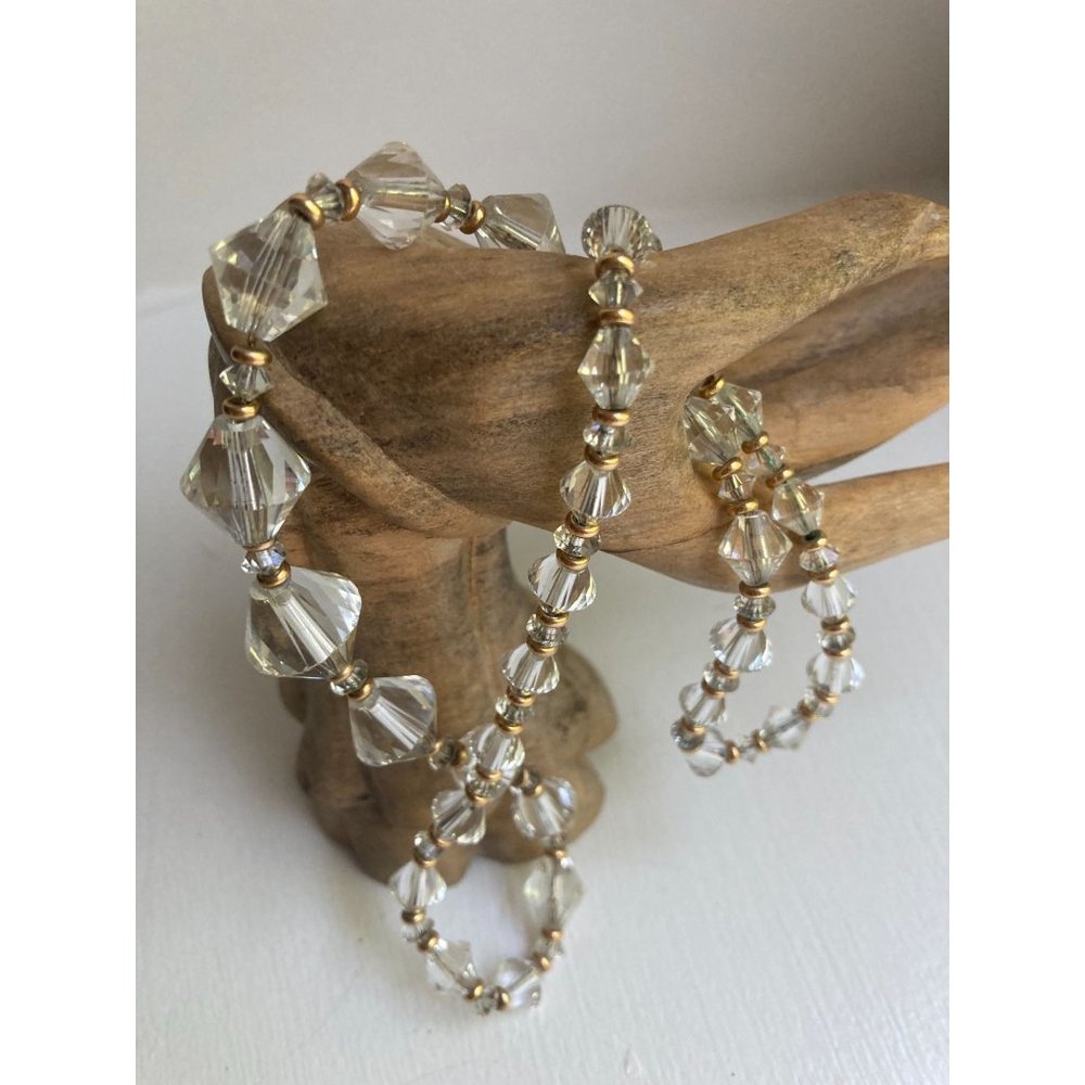 Vintage Simmons Gold Plated Faceted Crystal Necklace 19"